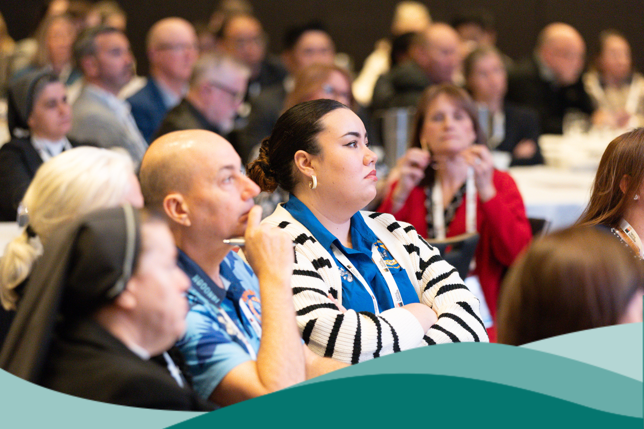 2025 NSW/ACT State Conference Speaking Session Crowd With Teal Waves