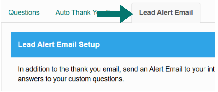 Lead Alert Setup Tab