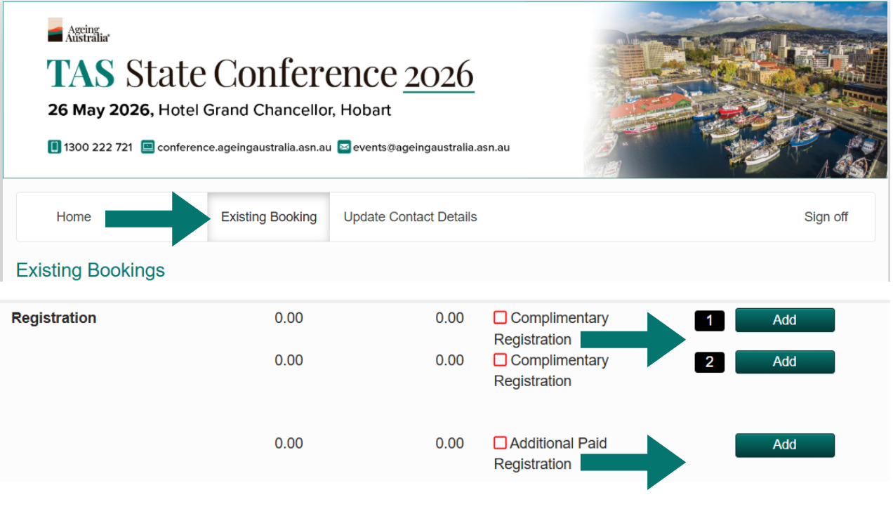 TAS Existing Bookings Tab
