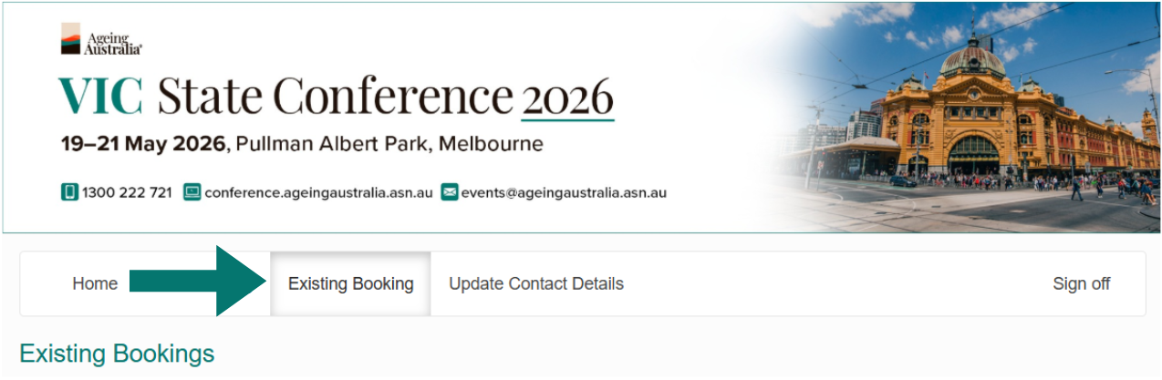 VIC Existing Bookings Tab